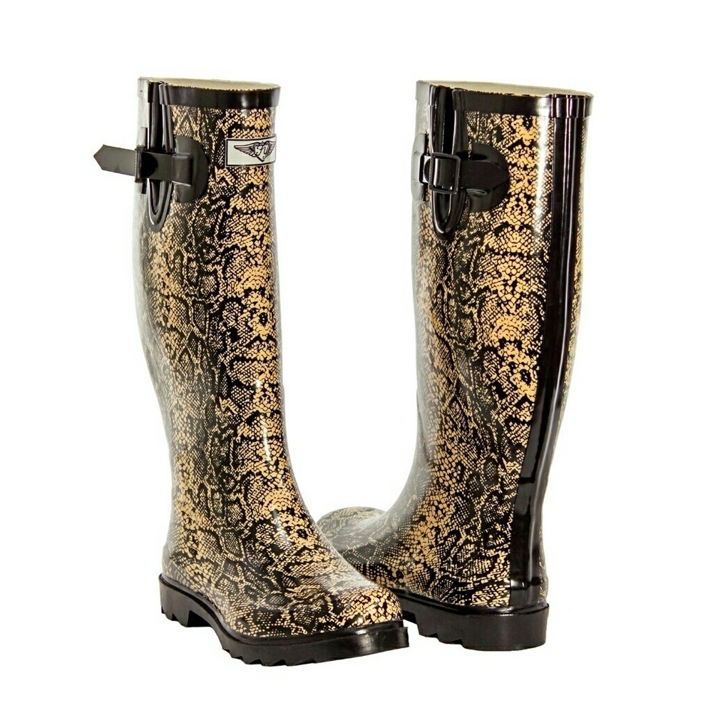 Women's Rainboots, Tall Rubber Rain Boots, RB-1405, Snake, Size 6